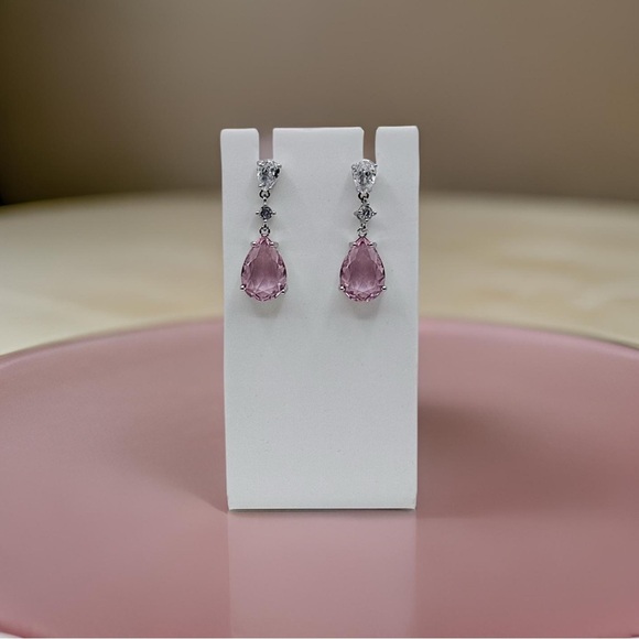 Princess Pink Cubic Zirconia Earrings - Picture 1 of 4